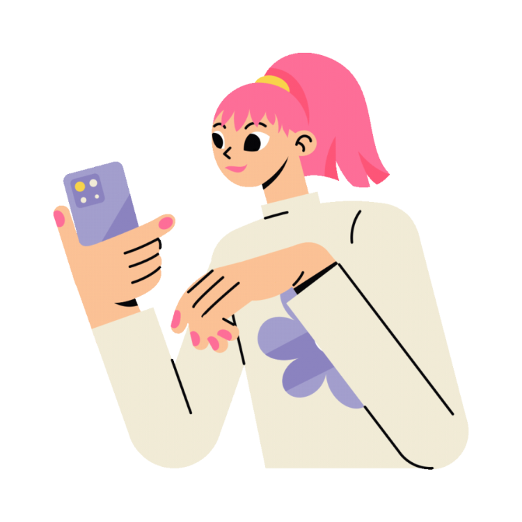 Dibujo de persona mirando y haciendo algo en su celular